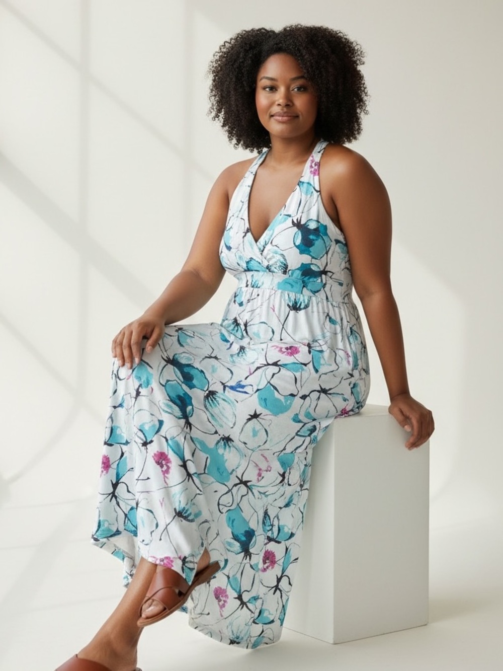 Soma Weekend Floral Jersey Knit Maxi Dress Size L